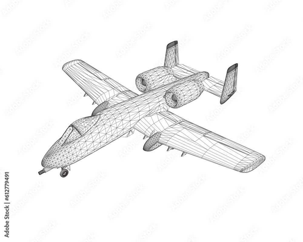 Poster wireframe combat aircraft in isolate on a white background. modern combat aircraft. stylized image o