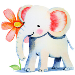 Adorable baby elephant with flowers Ai generative
