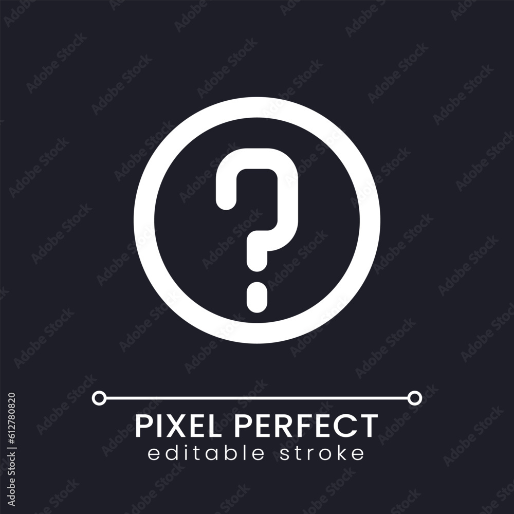 Poster faq pixel perfect white linear ui icon for dark theme. answers on common questions. vector line pict
