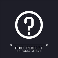 FAQ pixel perfect white linear ui icon for dark theme. Answers on common questions. Vector line pictogram. Isolated user interface symbol for night mode. Editable stroke. Poppins font used