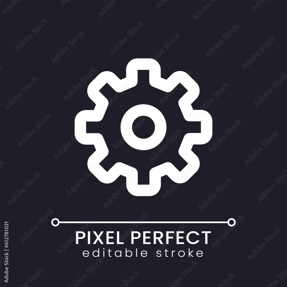 Aufkleber cogwheel pixel perfect white linear ui icon for dark theme. access to technical settings. vector lin