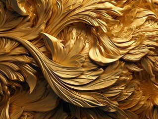 Golden, wavy wallpaper and tiles with black