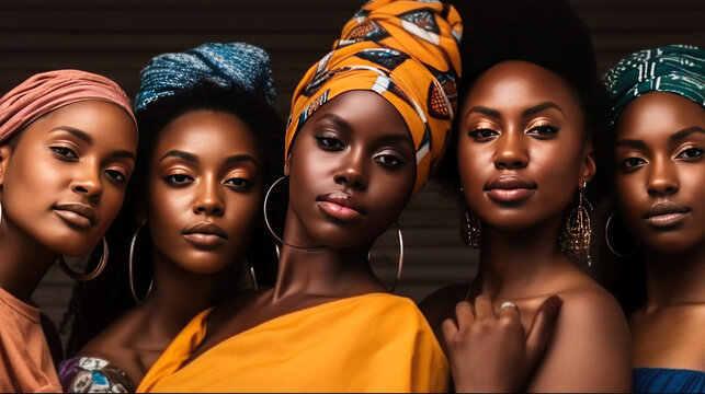 Group of african women in a headscarf. Fashion shot. Generative AI.