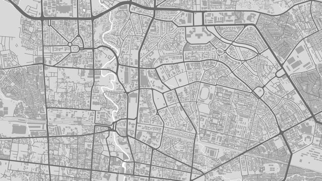 Map of Bandung city. Urban black and white poster. Road map with metropolitan city vertical area view.