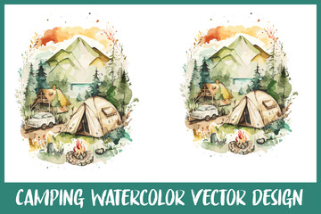 Watercolor Camping Vector Nature Inspire