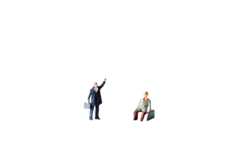 miniature model of businessman isolated on white background.