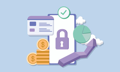 Rendering payment via credit card concept. Secure online payment transaction with smartphone. Internet banking via credit card on mobile. 