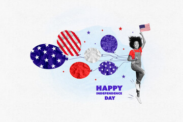 Artwork collage picture of smiling small little kid celebrating america independence day isolated drawing background