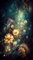 Obraz na płótnie Canvas flowers on a dark background. vertical postcard. wallpaper for smartphone, greeting cards. generative ai, ai, generative