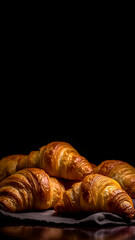Minimalistic croissants mockup and copy space with a black background, generative AI

