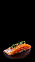 Minimalistic raw salmon fillet mockup and copy space with a black background, generative AI

