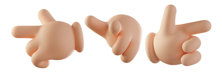 Forefinger icon. Hands set of realistic 3d design in cartoon style pointing left, right, straight. Index finger gesture, 3d rendered illustration for presentations, banners, advertisment © Nadezhda