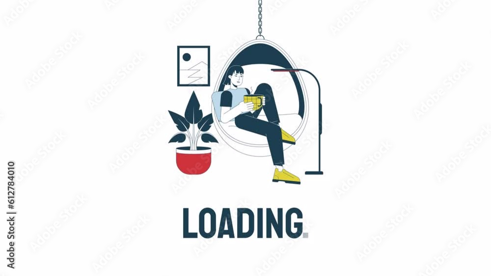 Aufkleber cozy lifestyle loader animation. woman with coffee mug. drinking tea. flash message 4k video footage