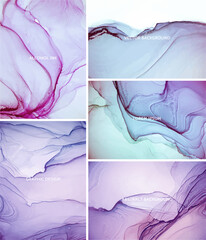 Set luxury abstract alcohol ink marble texture. Modern fluid art backgrounds.