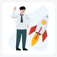 Bitcoin rocket  fully editable vector illustration


