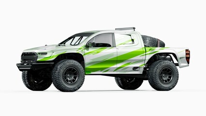 Fototapeta na wymiar 3D rendering of a brand-less generic pickup truck 