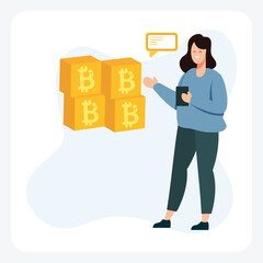 Discussing in cryptocurrency fully editable vector illustration

