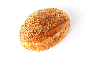 Loaf of bread isolated on white background. Whole bread.Crispy bread roll isolated against white background