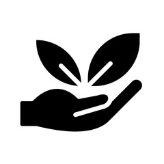 Fototapeta na wymiar Nature care black glyph icon. Restoration of wild flora. Plants cultivation program. Gardening industry. Silhouette symbol on white space. Solid pictogram. Vector isolated illustration