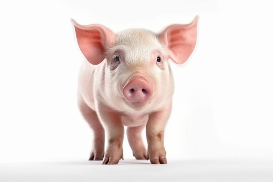 Young pig on white background. 