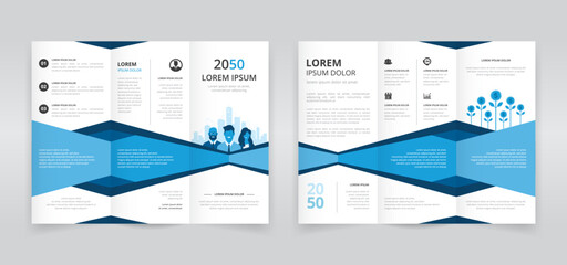 Modern and professional trifold brochure template with business people artwork, trifold flyer layout, pamphlet, leaflet