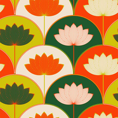 asian style lotus flower seamless pattern in vivid shades - 612787657
