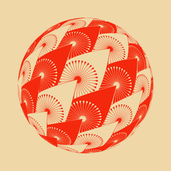 geometric sphere with stylized dandelion pattern red ivory