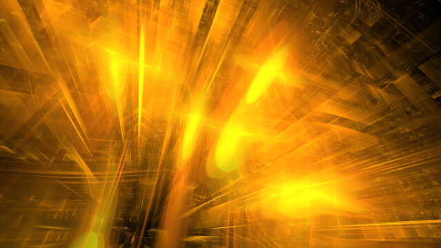 Abstract circuits and glow squares, luminous 3d objects, tilt-shift lenses, richly detailed backgrounds, symmetrical chaos, webcore. 3d render