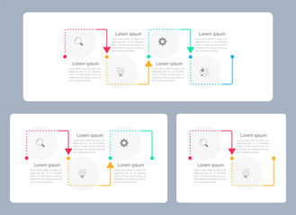 Sale strategy infographic chart design template set. Editable infochart with icons. Instructional graphics with options, steps sequence. Visual data presentation. Arial, Merriweather Sans fonts used