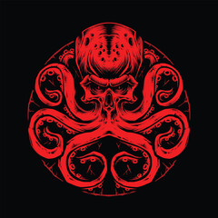 red monster octopus vector logo