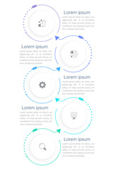 Better company indicators infographic chart design template. Editable infochart with icons. Instructional graphics with 5 step sequence. Visual data presentation. Arial, Merriweather Sans fonts used