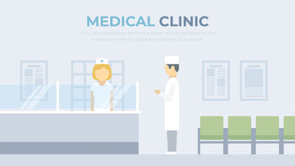 Medical center, wellness clinic vector. Healthcare team, doctor and nurse illustration.