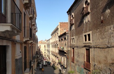 Fototapeta na wymiar Italy, Sicily Island: Characteristic street in the center of Catania.
