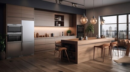 Fototapeta na wymiar Modern kitchen room interior. Generative AI