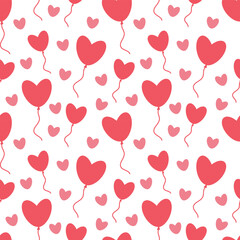 Fototapeta na wymiar vector illustration of a seamless pattern of pink hearts and heart-shaped balloons on a white background. Festive background for wedding or valentine's day packaging and web design