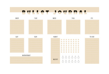 Bullet journal planner template, vector illustration