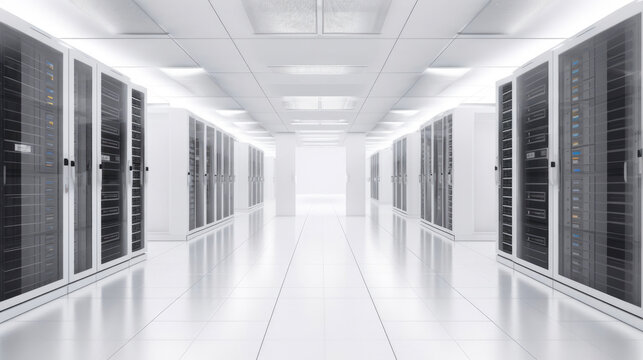 Efficient Data Center Infrastructure Against a White Backdrop. Generative AI