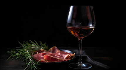 Elegant Wine and Savory Prosciutto Delight. Generative AI