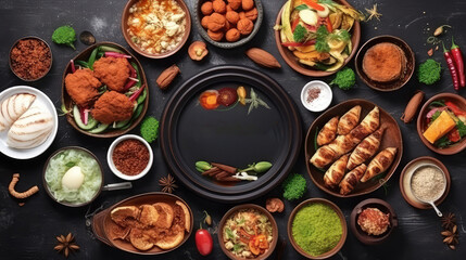 Islamic food top view with copy space