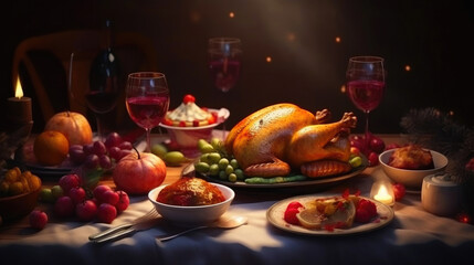 Christmas Celebration: Indulging in a Delectable Dinner. Generative AI