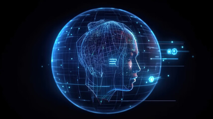 Obraz premium Hologram AI Chat System Generative AI 