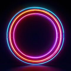 Neon tube circle Frame Pink Blue orange purple and yellow, Abstract background. height details