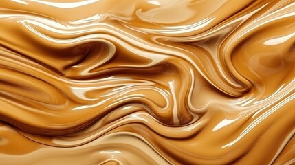 Liquid sweet melted caramel. Wavy abstract background. Peanut butter. Generative AI. Illustration for banner, poster, cover, brochure or presentation.