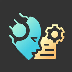 AI reads and summarize gradient glyph icon with lineart for dark theme. Artificial intelligence. Machine learning. Isolated color vector illustration for night mode. Solid linear pictogram