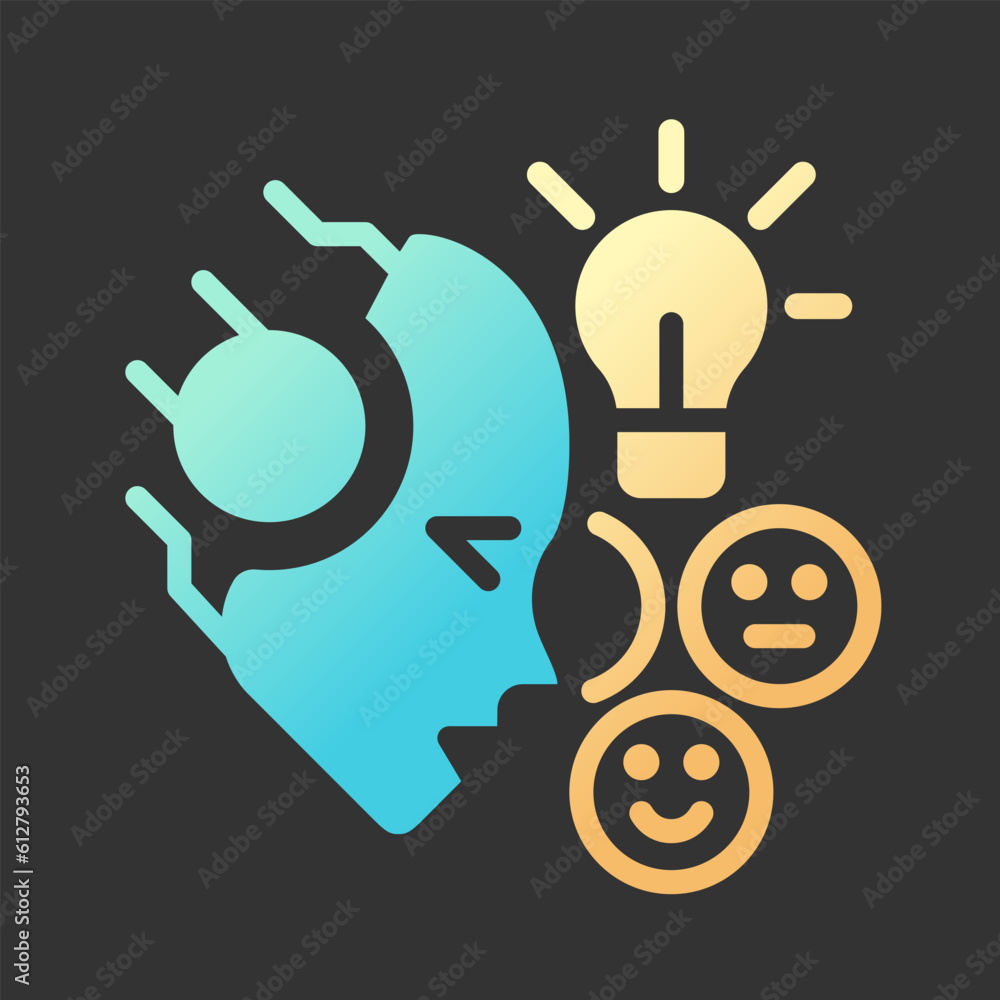 Poster ai understands emotions gradient glyph icon with lineart for dark theme. facial expressions analysis