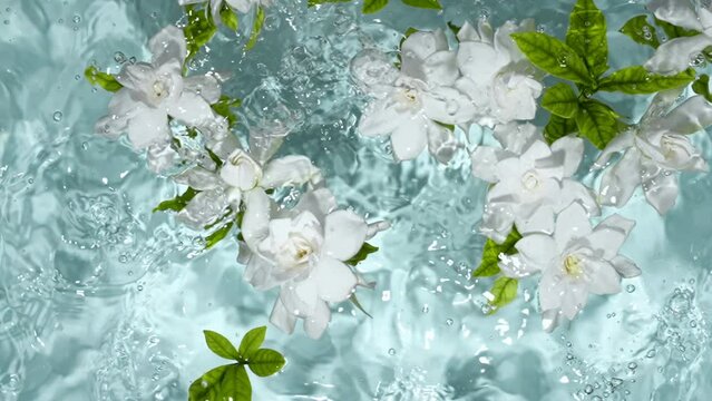 Gardenia flower in water.Skin care cosmetic concept.