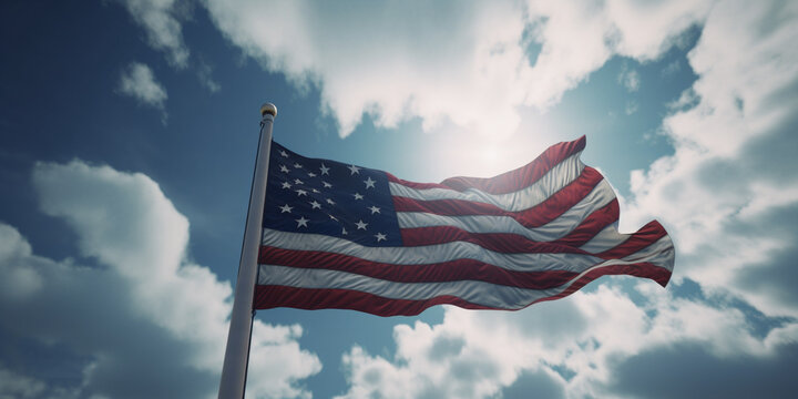  USA flag high in the sky background generated by ai