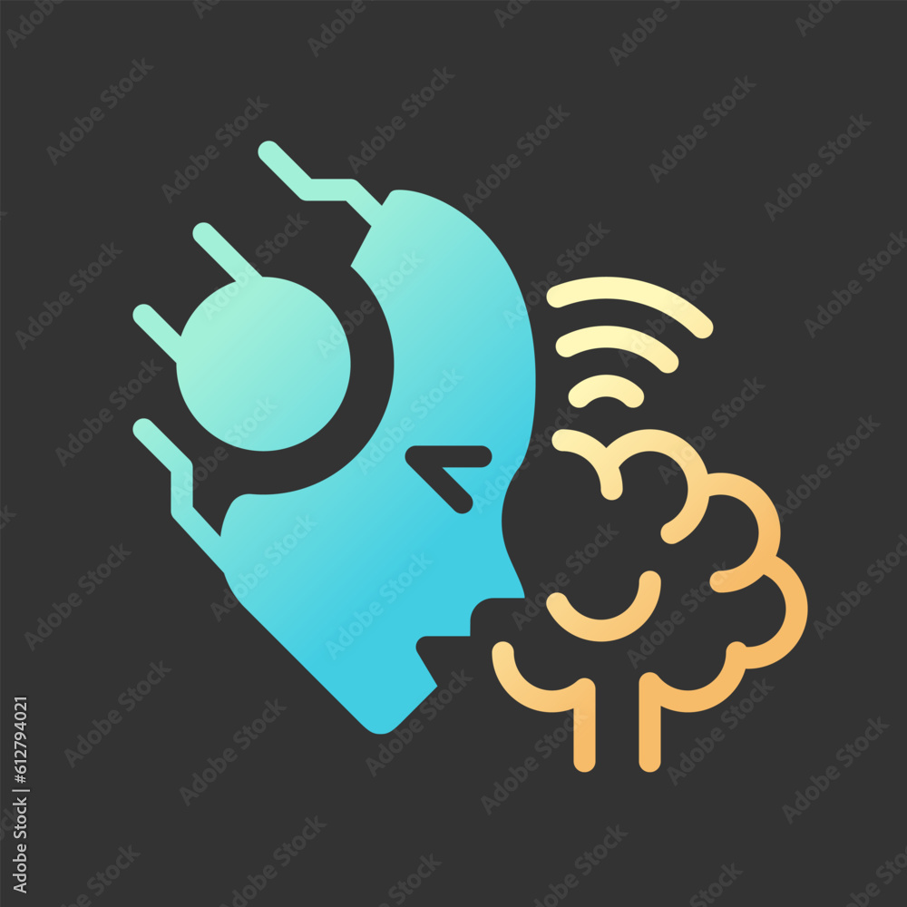 Poster ai reads minds gradient glyph icon with lineart for dark theme. interpret brain signals. artificiall