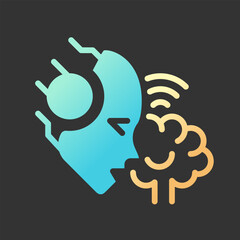 AI reads minds gradient glyph icon with lineart for dark theme. Interpret brain signals. Artificially intelligent. Isolated color vector illustration for night mode. Solid linear pictogram