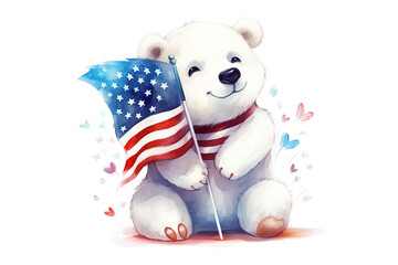 Cute polar bear in Independence Day theme, Generative AI